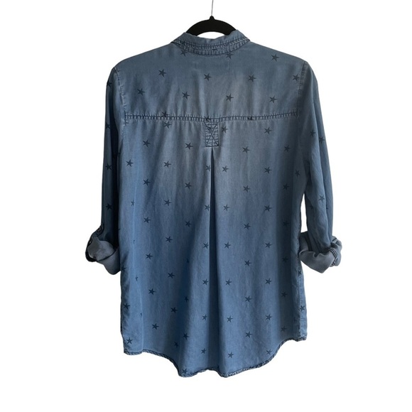 STANDARD GRACE Chambray Button Down Blouse Stars Blue S - Picture 6 of 7